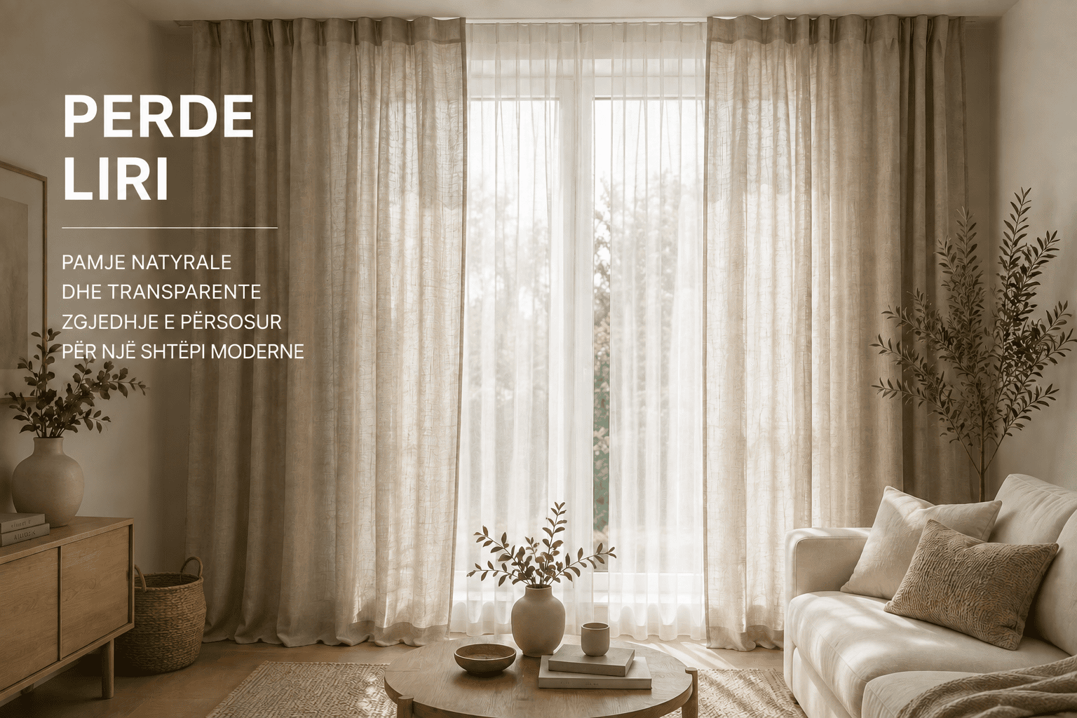 Perde liri moderne në ngjyrë bezhë për një shtëpi elegante